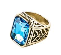 PAURO Homme Bague de Mariage en Zircone Cubique avec Une Grosse Pierre Or Noir Lac Bleu Taille 70