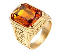 PAURO Homme Bague de Mariage en Zircone Cubique avec Une Grosse Pierre Or Orange Taille 60