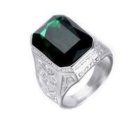 PAURO Homme Bague en Argent avec Une Grosse Pierre et Une Promesse de Mariage D'Époque Argent Vert Taille 57