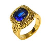 PAURO Homme Femme Acier Inoxydable Bague de Mariage Personnalisée Rétro Punk avec Pierres Précieuses Carrées Or Bleu Foncé Taille 57