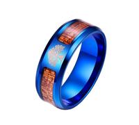 PAURO Homme Femme Acier Inoxydable Bague de Mariage Simple à Centre en Bois Incrusté d'un Arbre de Vie Bleu Taille 60