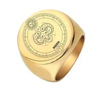 PAURO Homme Femme Acier Inoxydable Bague Ronde 12 Constellations Horoscope Signes du Zodiaque Hautement Polie Or Bélier Taille 68