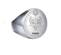PAURO Homme Femme Acier Inoxydable Bague Ronde 12 Constellations Horoscope Signes du Zodiaque Hautement Polie Argent Taureau Taille 68