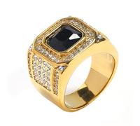 PAURO Homme Femme Acier Inoxydable Tendance Hip Hop Punk Zircone Cubique Promesse Bague Mariage Or Noir Taille 57