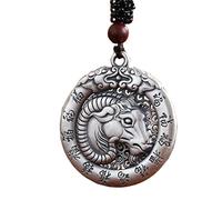 PAURO Homme Femme Collier Pendentif Chevalière du Zodiaque Chinois Rétro avec Chaîne Amulette Bijoux Mouton