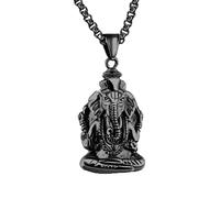 PAURO Homme Ganesha Éléphant Dieu du Succès Chanceux Pendentif Collier Ancien Noir