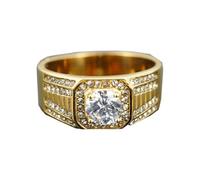 PAURO Homme Pierre Précieuse Bague Chevalière Ronde Zircon Cubique Bague de Mariage Multi Rang Bague Éternité Fiançailles Bague Or Taille 60