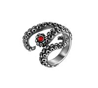 PAURO Hommes Acier Inoxydable Bague Biker Vintage Punk Poulpe Tentacules Incrustation Zircone Rouge Argent Noir Taille 60