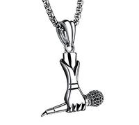 PAURO Hommes Acier Inoxydable Chanteur Microphone Pendentif Musique Collier Hip Hop Punk Rock Et Rouleau Bijoux Charme
