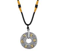 PAURO Hommes Acier Inoxydable Mantra Bouddhiste Om Mani Padme Hum Donut Collier Pendentif Chaîne Coton Cordon Or