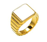 PAURO Hommes Acier Inoxydable Personalized Vintage Trend Light Luxury White Shell Bague Or Taille 60