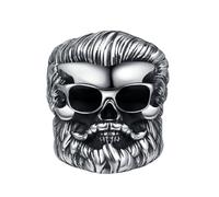 PAURO Hommes Acier Inoxydable Rétro Hip Hop Punk Cool Lunettes de Soleil Noires Grand-père Barbu Bague Argent Taille 72