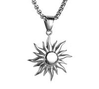 PAURO Hommes Acier Inoxydable Retro Sunface Hip Hop Rocker Collier Pendentif Argent avec ChaîNe