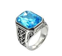 PAURO Hommes Acier Inoxydable Vintage Carré Grande Bleu Clair Bague de Pouce avec Pierre précieuse Zircon Argent Plaqué Noir Côté, Taille 65