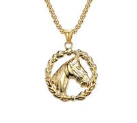 PAURO Hommes Acier Inoxydable Vintage Cheval Tête Pendentif Collier Hip Hop Bijoux Cadeau avec chaîne, Or
