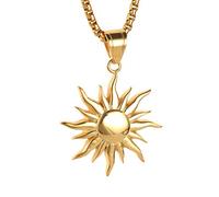PAURO Hommes en Acier Inoxydable RéTro Sunface Hip Hop Rocker Collier Pendentif Or avec ChaîNe