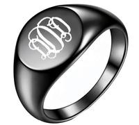 PAURO Hommes et Femmes Acier Inoxydable 12MM Initiale Alphabet A à Z Sculpté Police Florale Bagues Noir D Taille 60