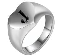 PAURO Hommes et Femmes Acier Inoxydable 12MM Simple Coeur Gravure De 26 Anglais Lettres Bagues Argent J Taille 57