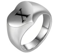 PAURO Hommes et Femmes Acier Inoxydable 12MM Simple Coeur Gravure De 26 Anglais Lettres Bagues Argent X Taille 57