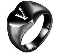PAURO Hommes et Femmes Acier Inoxydable 12MM Simple Coeur Surface Lisse Gravure De 26 Anglais Lettres Bague Noir V Taille 65