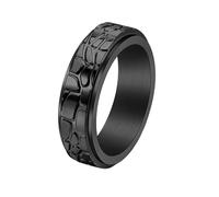 PAURO Hommes et Femmes Acier Inoxydable Classique Pierre Texture Anxiété Soulagement Rotatable Doigt Anneau Noir Taille 68