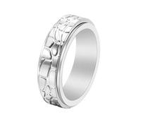 PAURO Hommes et Femmes Acier Inoxydable Classique Pierre Texture Anxiété Soulagement Rotatable Doigt Anneau Argent Taille 60