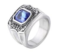 PAURO Hommes et Femmes Acier Inoxydable Classique Vintage Gothique Punk Cubique Bleu Zirconium Bague Argent Taille 54