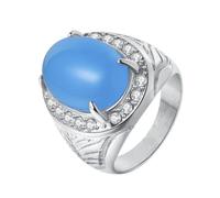 PAURO Hommes et Femmes Acier Inoxydable Design à Plumes Ajouré Élégant avec Strass Pierre Précieuse Bleue en Forme d'Œuf Bague Argent Taille 70
