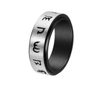 PAURO Hommes et Femmes Acier Inoxydable Style Chinois Tibétain Porte-Bonheur Amulette 6 Mots Mantra Rotatif Doigt Anneau Argent Noir Taille 60