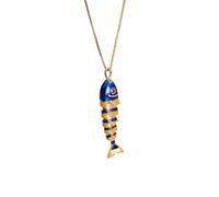 PAURO Hommes et Femmes Acier Inoxydable Vintage Coloré Émail Petit Poisson Collier Bleu Foncé