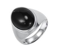 PAURO Hommes et Femmes Acier Inoxydable Vintage Personnalisé Poli Oeuf-forme Noir Pierre Anneau Argent Taille 68