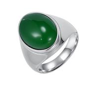 PAURO Hommes et Femmes Acier Inoxydable Vintage Personnalisé Poli Oeuf-forme Vert Pierre Anneau Argent Taille 65