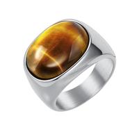 PAURO Hommes et Femmes Acier Inoxydable Vintage Simple Ovale Pierre Bague Argent Brun Taille 54