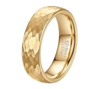 PAURO Hommes et Femmes Acier Tungstène 6MM Simple Vintage Martelé Texture Bague Or Taille 62