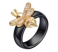 PAURO Hommes et Femmes Céramique Minimaliste Zircone Abeille Fiançailles Mariage Bague Noir Taille 52