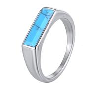 PAURO Hommes et Femmes Inox Classique Minimaliste Dernier Cri Bleu Turquoise Simulé Bague Argent Taille 60