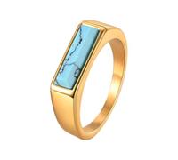 PAURO Hommes et Femmes Inox Classique Minimaliste Dernier Cri Bleu Turquoise Simulé Bague Or Taille 65