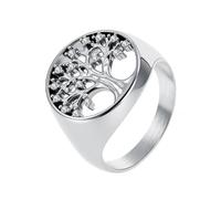 PAURO Hommes Femmes Acier Inoxydable Classique Arbre de Vie avec Strass Bague Argent Taille 52