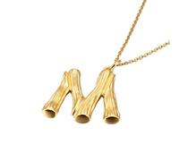 PAURO Titane Acier Bambou Joint Initiales Collier pour Femme 26 Lettre Anglaise Pendentif Chaîne de Clavicule Délicat Personnalisé Charme Bijouterie Or M