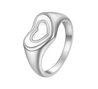 PAURO Unisex Acier Inoxydable Simple Classique Élégant Personnalisé Coeur Forme Coquille Anneau Argent Taille 60