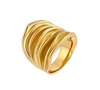 PAURO Unisex Anneau en Acier Inoxydable Classique Simple Élégant Exquis Nouveau Plis Trend Or Taille 60