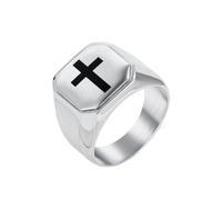 PAURO Unisex Anneau en Acier Inoxydable Simple Élégant Vintage Exquis Trend Croix Argent Taille 70