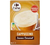 Pause gourmande rapide avec le cappuccino saveur caramel CARREFOUR EXTRA, format pratique X8 dosettes pour des instants de douceur au quotidien - Lot de 4