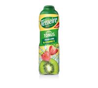 Pause goûter familiale : un verre d'eau aromatisée fraise kiwi avec le sirop Tonus Teisseire - Lot de 3