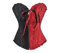 PAUSUNA Corset bustier noir rouge basque rouge à lacets avec fermeture éclair pour femme - Rouge - Large