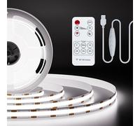 PAUTIX Bande lumineuse LED COB Blanc 6000K USB5V avec télécommande RF, 640LEDs/2M Dimmable Strip Lights CRI90+ Kit d'éclairage LED flexible pour armoires de cuisine Chambre TV rétroéclairage DIY
