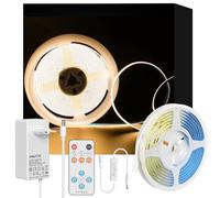PAUTIX Ruban LED COB Blanc Chaud 2700K 2M, Dimmable 960LEDs 24V CRI90+ Kit Bande Lumineuse COB avec RF Télécommande et Alimentation COB LED pour Miroir,Plafond,Cuisine,Armoire,Placard