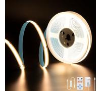 PAUTIX Ruban LED COB Blanc Chaud 3000K, 5M 2400LEDs 24V CRI90 Kit Bande Lumineuse COB Lumineux Dimmable avec Télécommande RF et Alimentation COB LED pour Miroir,Plafond,Cuisine,Armoire,Placard