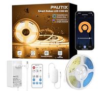 PAUTIX WIFI Ruban LED COB Blanc Chaud IP65 Étanche 5M 2700K, Dimmable 24V CRI93 Flexible Bande Lumineuse,Intelligente Fonction avec Alexa, RF Télécommande et Alimentation pour Cuisine Salle de Bains