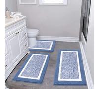 Pauwer Lot de 3 Tapis de Salle de Bain à Poils Longs avec Contour en Forme de U - en Microfibre absorbante - Antidérapants - Lavable en Machine